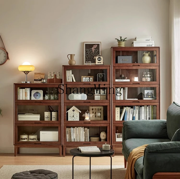 

CL Solid Wood Bookcase Display Storage Shelf with Glass Doors for Living Room