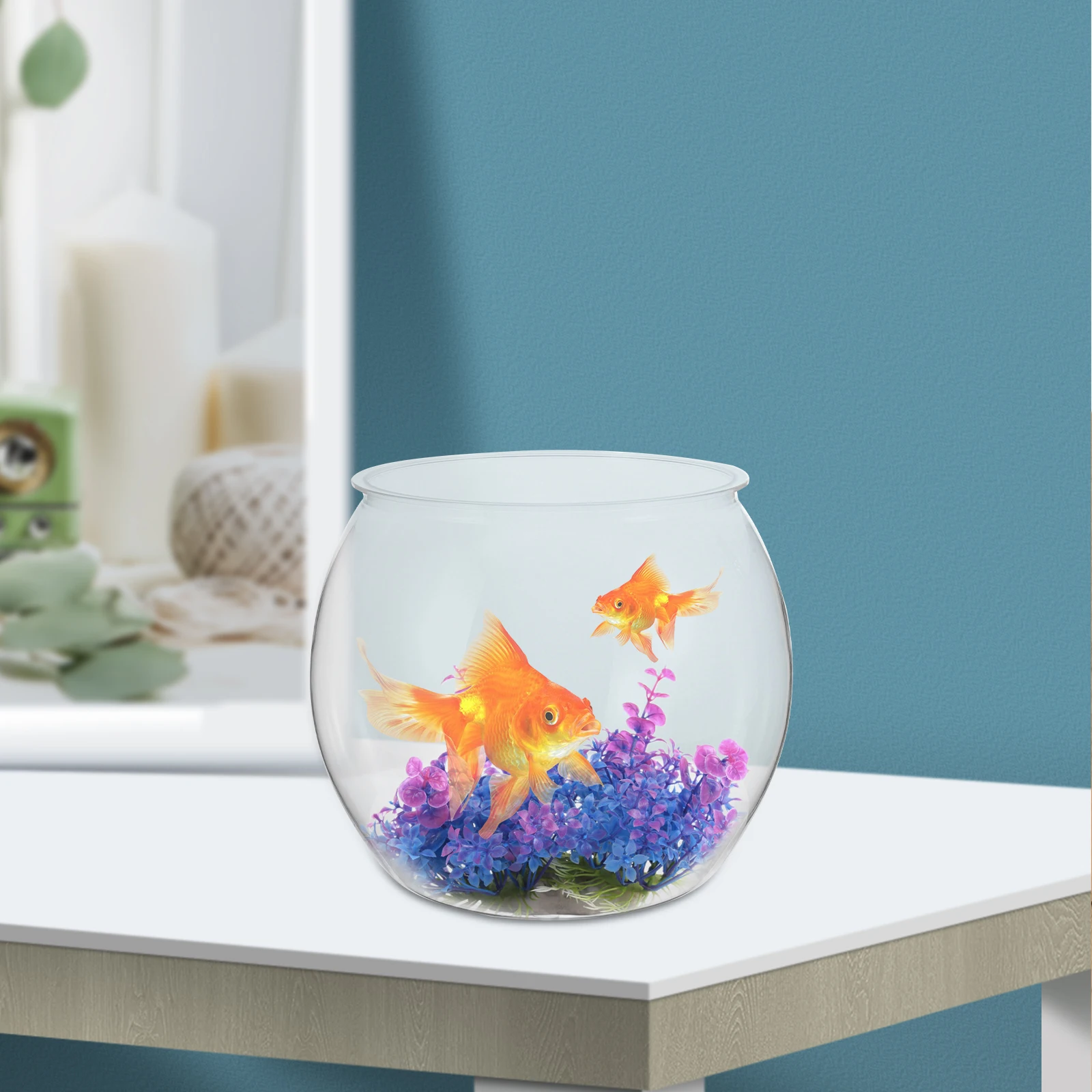 

Clear Fish Bowl Transparent Plastic Fish Tank Desktop Micro Landscape Container Durable Ornament for Goldfish Turtles
