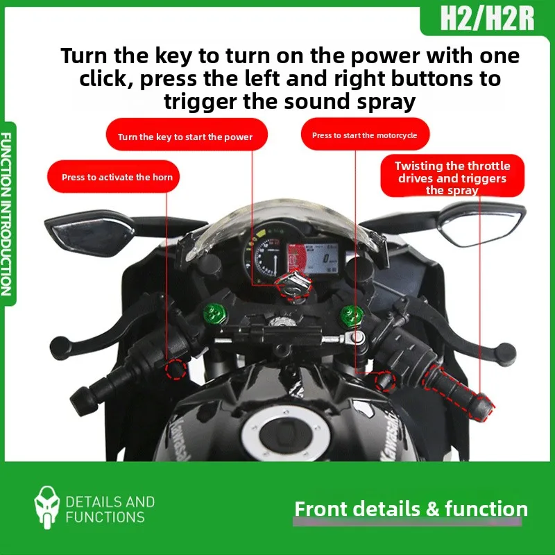 رذاذ 1:9 H2R دراجة نارية محاكاة ضوء الصوت سريع وغاضب للأطفال هدية جمع قيمة العرض