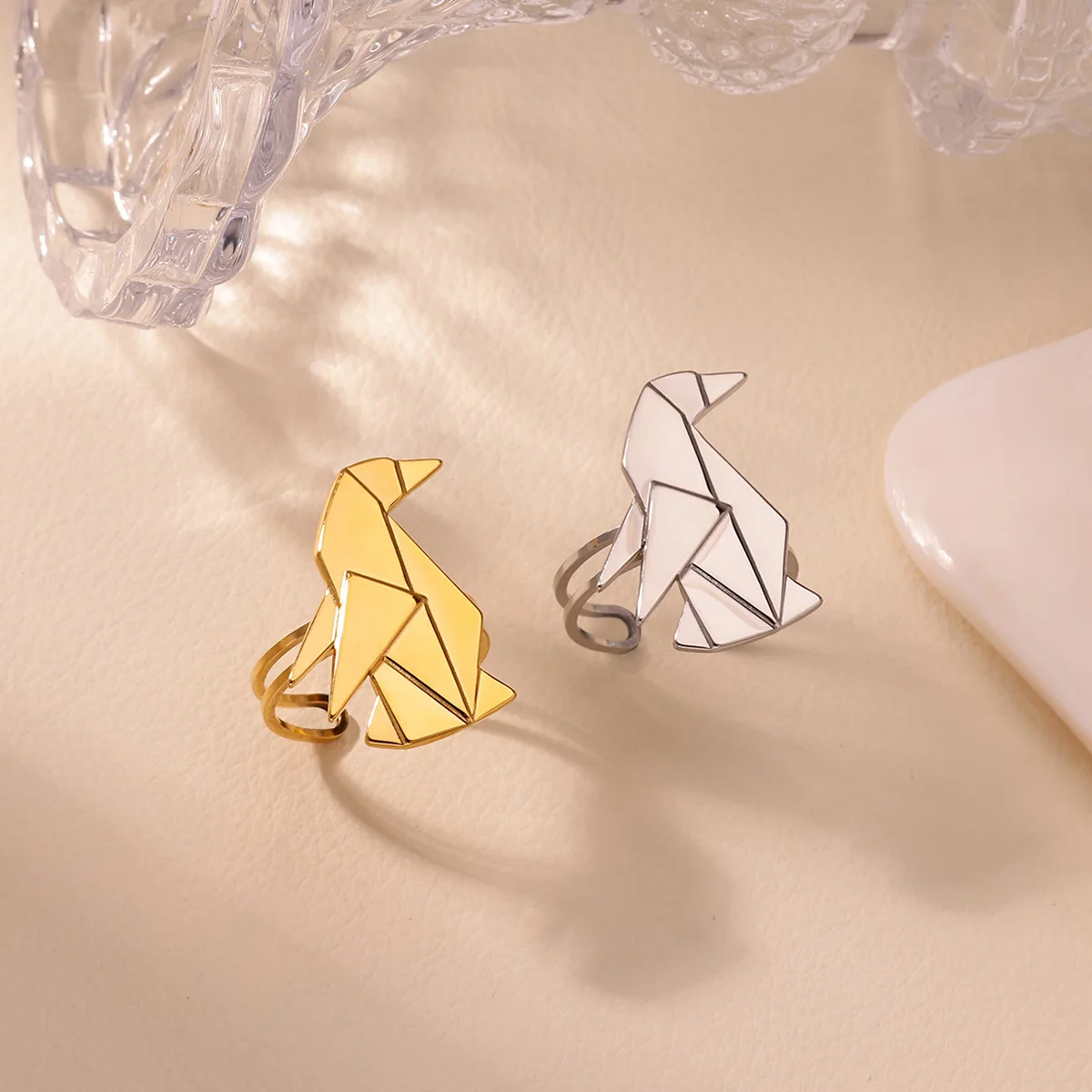 Cute Abstract Penguin Rings 18K Gold Plated Stainless Steel Open Rings Personalized Street Punk Trend Jewelry Accessories