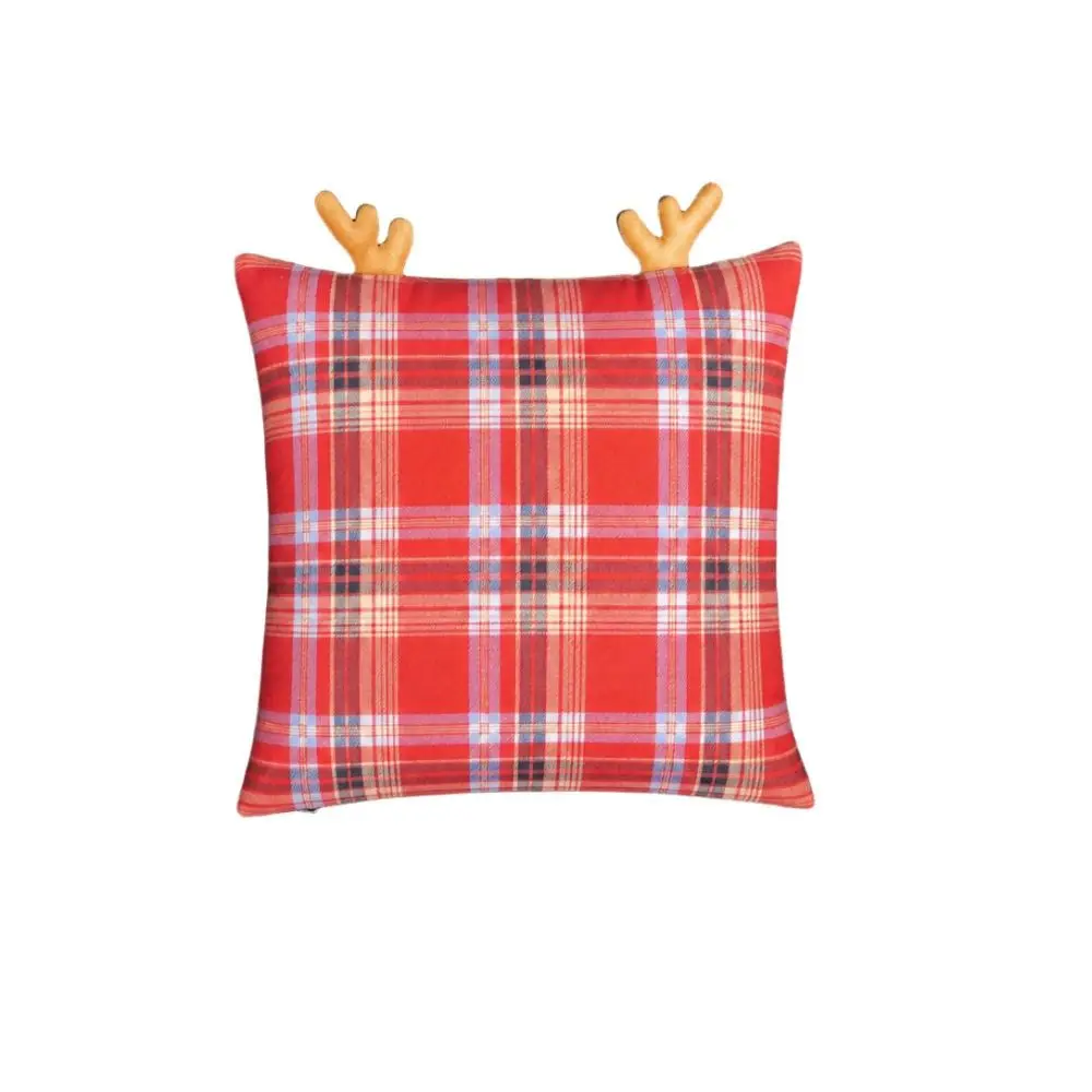 Plaid Christmas Pillow Cover Antlers Festive Cushion Pillowslip Christmas-themed Without Filling Sofa Pillowcase Winter