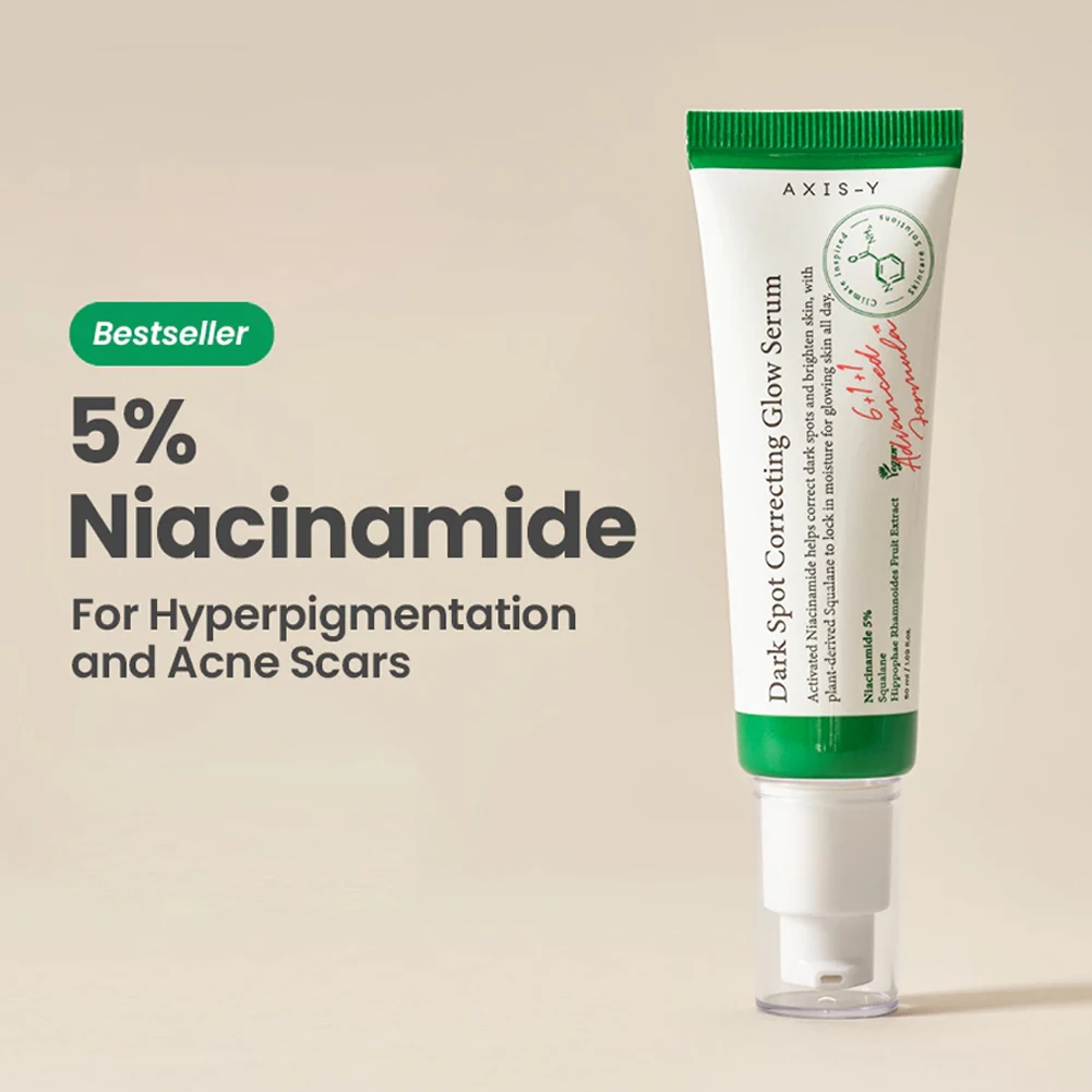 Axis-Y 50 ml Dark Spot Correcting Glow Serum 50 ml 5 % Niacinamid für dunkle Flecken Unebene Haut Feuchtigkeitsspendende Hautpflege