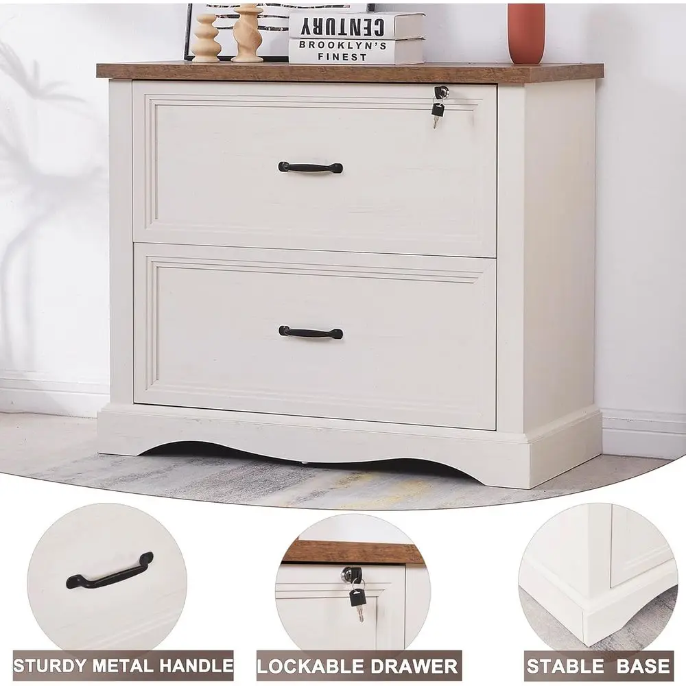 Double Drawer Lockable Wood Cabinet, Hanging Rails, Letter/Legal/A4 Size, Suitable for Home or Office