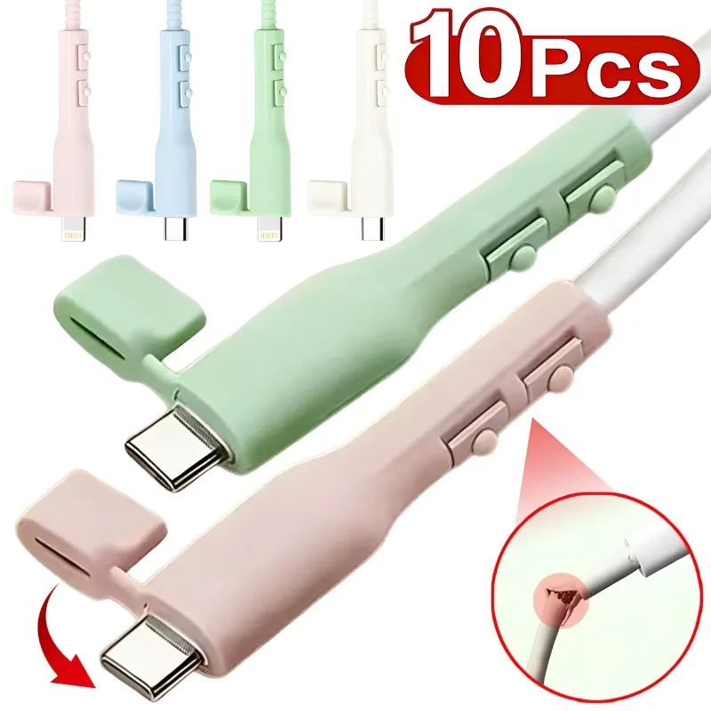 10PCS Anti-break Charging Cable Plug Sleeve Soft Silicone Data Line Cord Protector Protective Cover Cap for iOS/TypeC/Micro