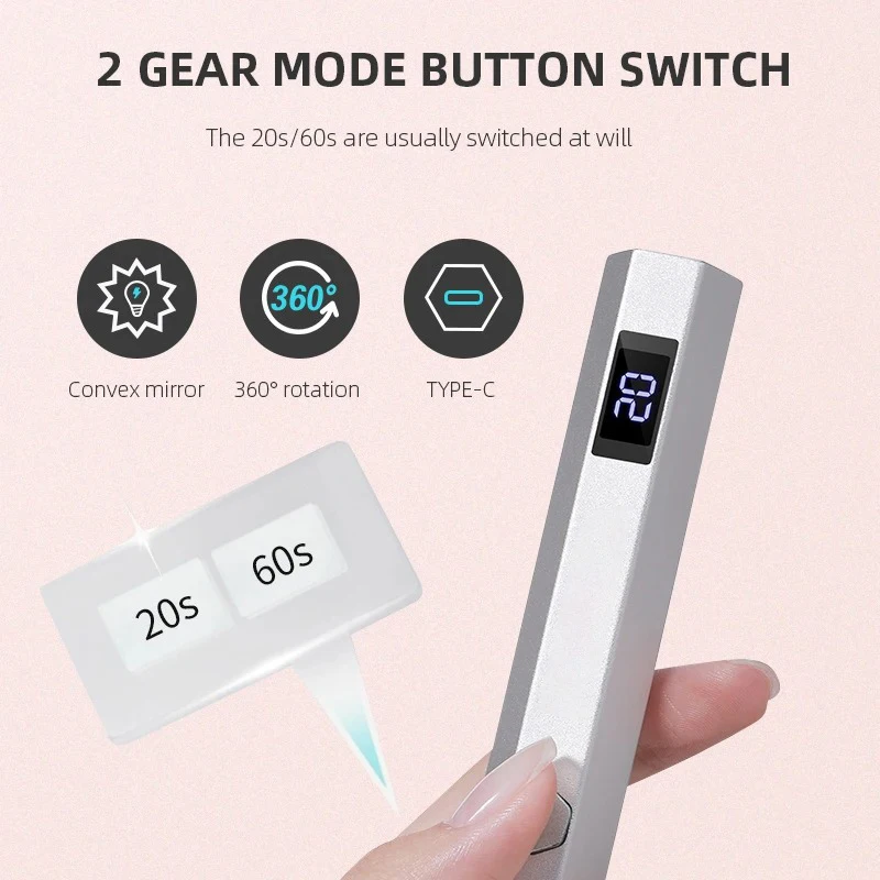 โคมไฟทำเล็บแบบพกพาชาร์จไฟได้เครื่องเป่าเล็บขนาดเล็กพร้อมหน้าจอ LED UV โคมไฟ LED ปากกา USB อุปกรณ์ทำเล็บมืออาชีพ