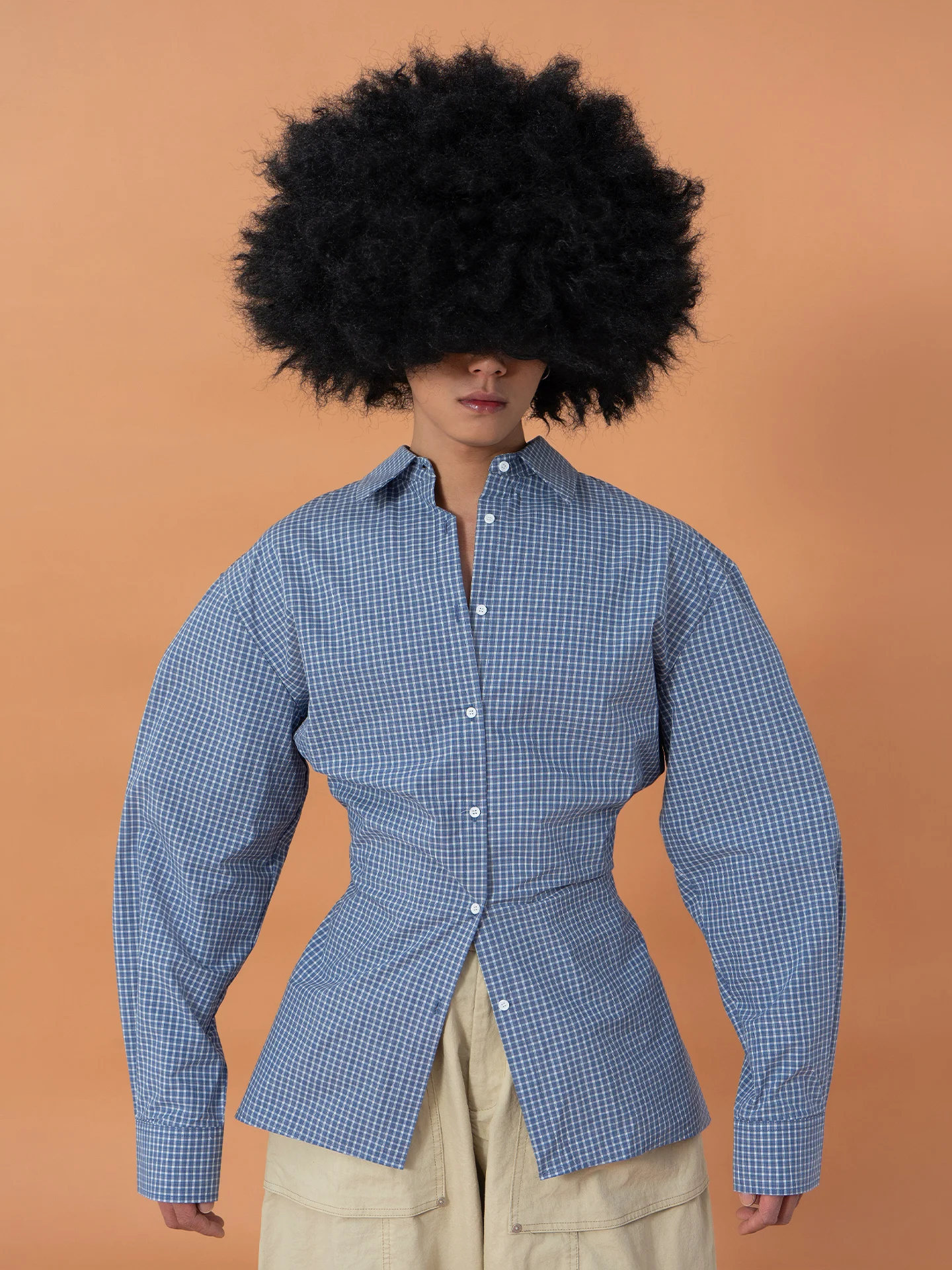 

Blue Plaid Waist-Cinching Long Sleeve Shirt Retro Casual High Street Style for Men And Women Citylaziestplayer Inspired