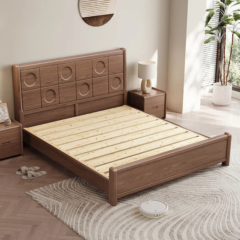 Full solid wood bed 1.8 meters master bedroom double bed, walnut thickened frame 1.5 meters single bed