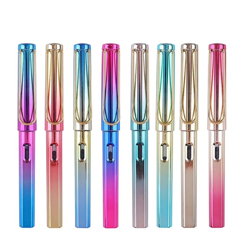 Color Fountain Pen Large Cartridge Rotate to Refilled Fine Nib Gift Writing Pen for Kids Students Beginners