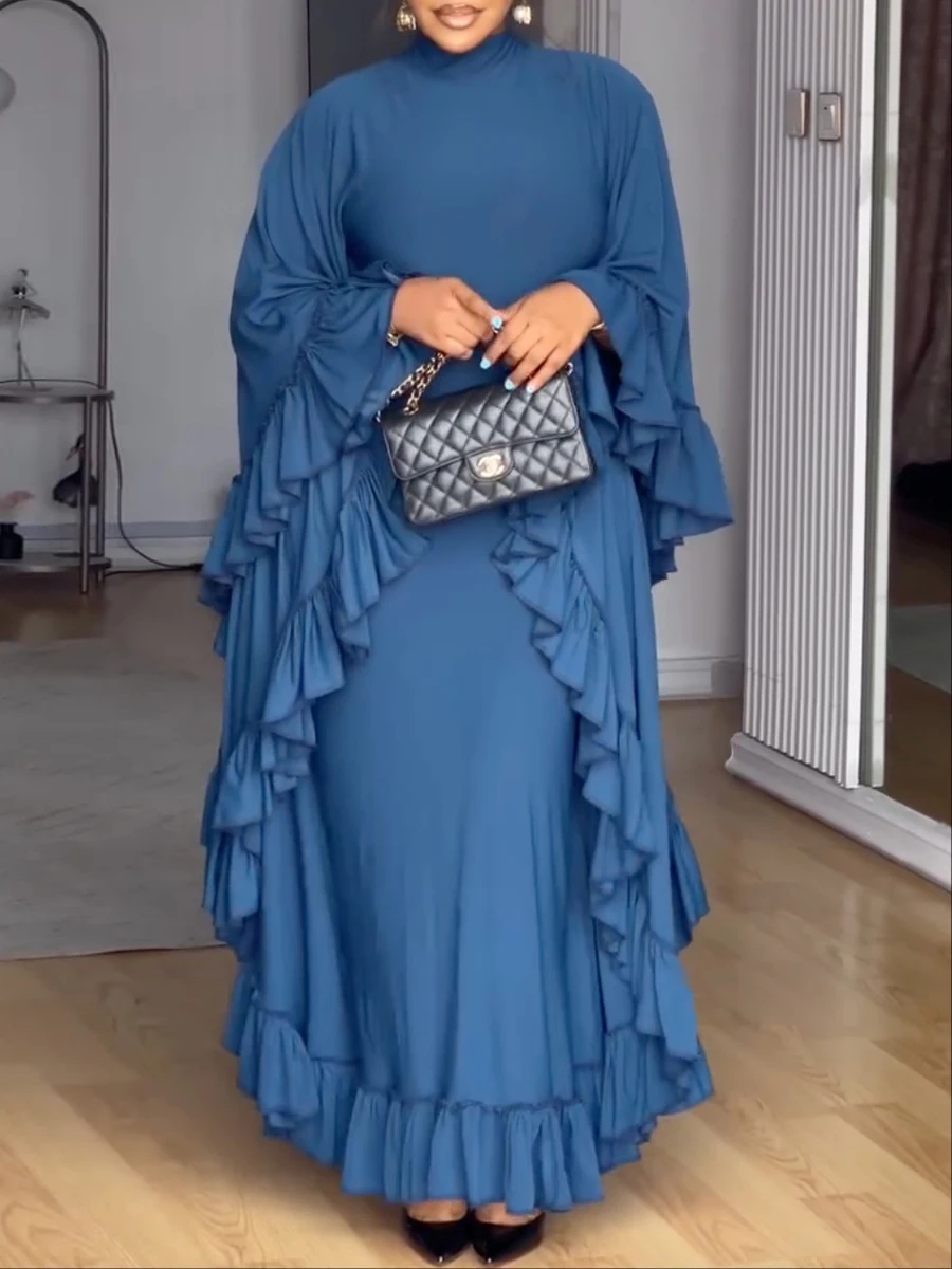 ZIML Elegante Rüschen Abnehmen Abendessen Kleider Für Frauen Rundhals Langarm Hohe Taille Herbst Casual Drapierte Kleid Weibliche Neue