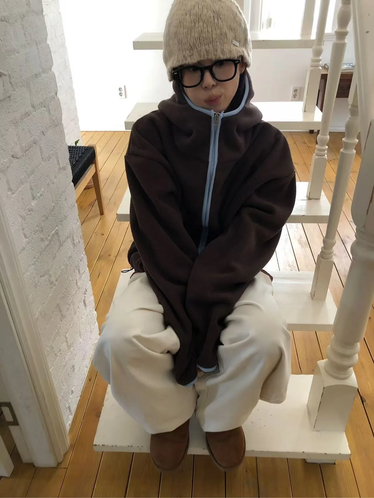 Ciepła bluza z kapturem na zamek w stylu retro, unikalna koreańska bluza SEI, zimowa, codzienna, luźny krój, termiczna, z dopasowaniem kolorystycznym, kurtka.