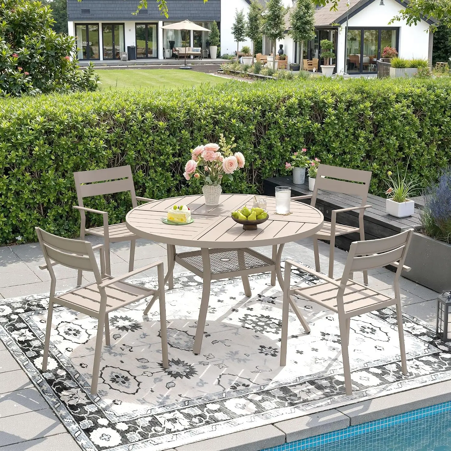 Metal Patio Dining Set For 4 With Stackable Chairs, Customized