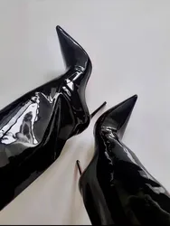 Patent Leather Knee High Boots Pointed Toe Stiletto Heels Fashion Women Spring Casual Shoes Sexy Lady Party Street Booties