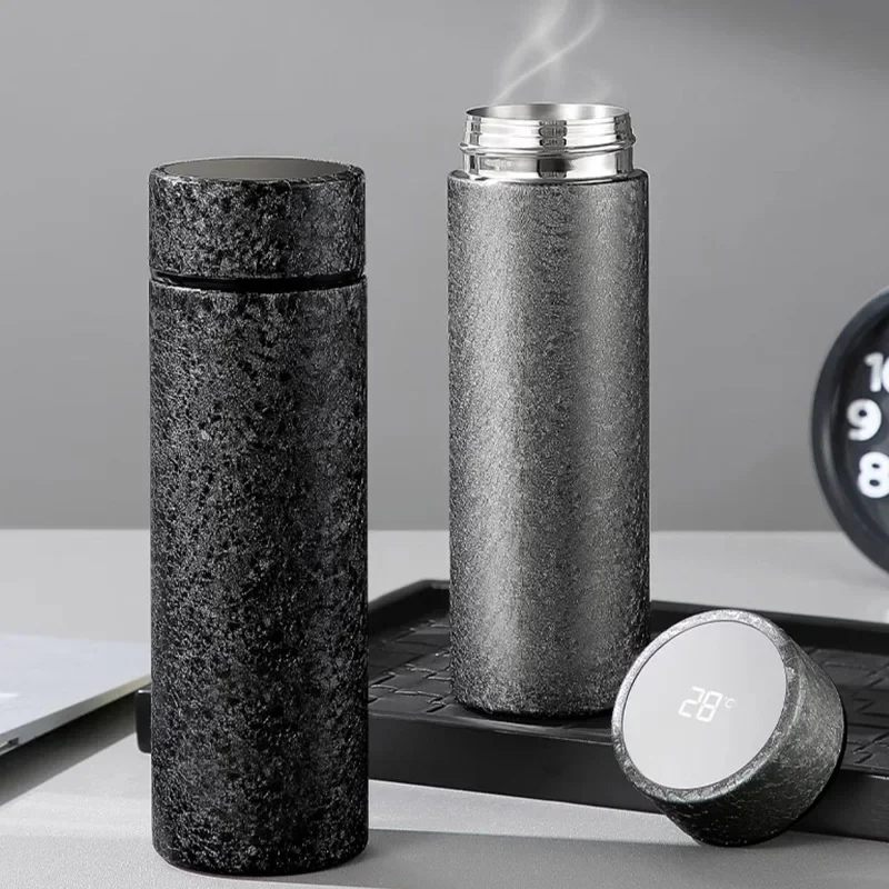 420ml Business Vacuum Flasks with Tea Bin,Pure titanium liner Thermos Cup,Display Temperature Drinkware,Car Gift Water Bottle,