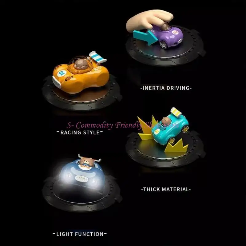 85AE Cartoon Bear Inertial Car Toy Push and Go Play Vehicle with Light for Toddler