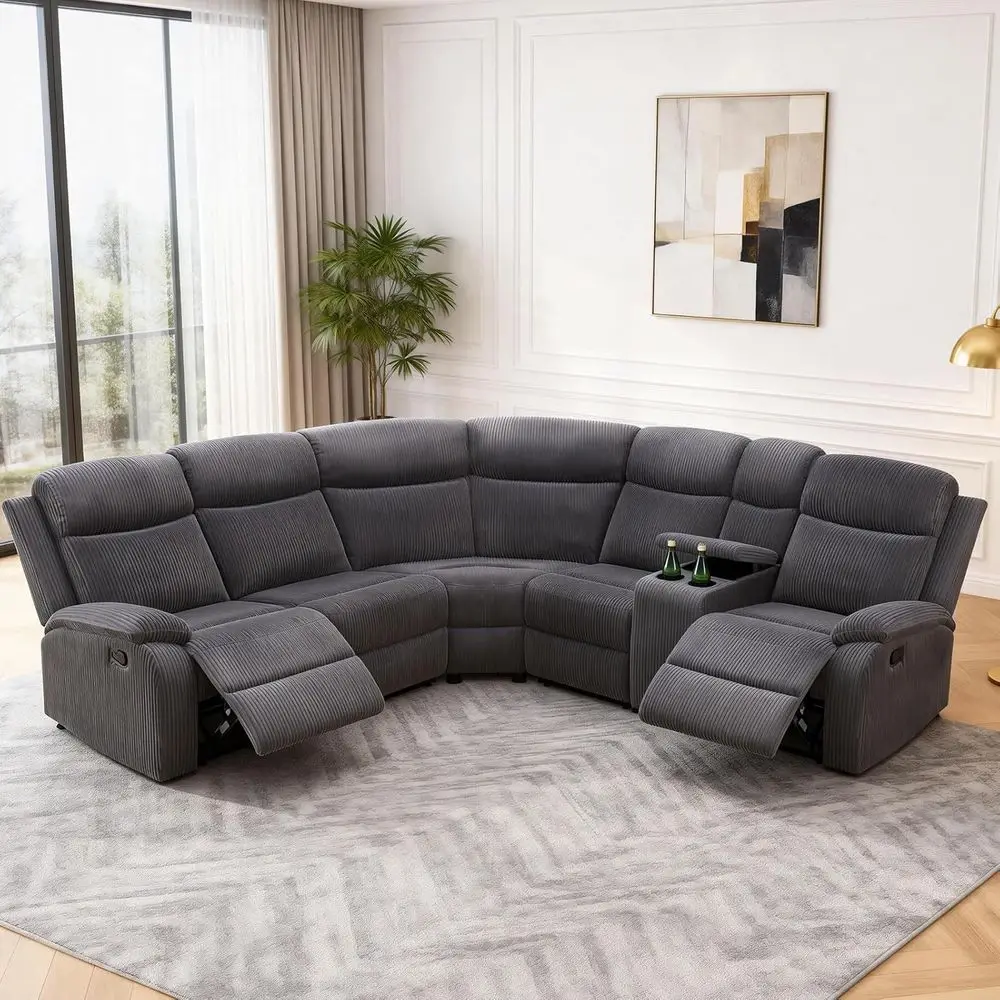 

Grey Reclining Sectional Sofa Set with Cup Holders and Storage Recliner for Living Room/House/Office