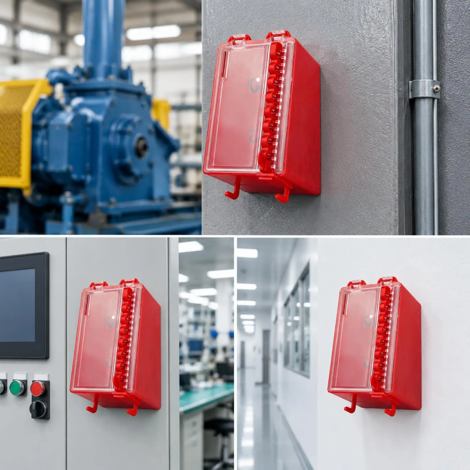 Lockout Box with Transparent Hinged Cover Rigid Molded Assembly Lockout Box Compact for Factory Officers, Workshops, Factories,
