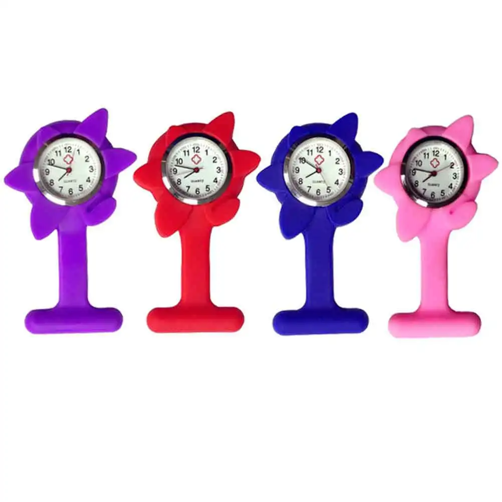 ساعة معلقة من السيليكون على شكل عباد الشمس الحمراء للممرضات والأطباء والجيب الطبي وخفيفة الوزن وبسيطة ورائعة