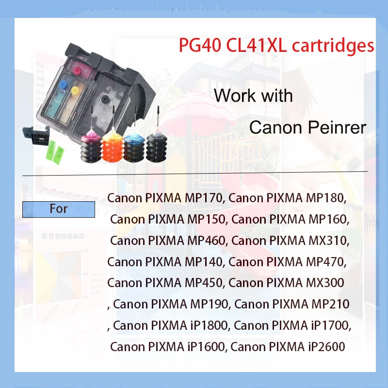 Imagem -03 - Cartucho de Tinta Recarregável para Impressora Canon Pixma Pg40 Cl-41 Pg40 Cl41 Mp140 Mp150 Mp160 Mp180 Mp190 Mp210 Mp220 Mp450 Mp470