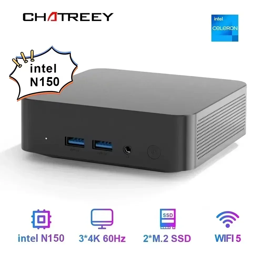 Neu! Chatreey T9 Mini-PC Intel N100/N150 Windows 11 Ultra Kleiner Taschencomputer Dual SSD Voll funktionsfähig Typ C 4K 60 Hz RGB