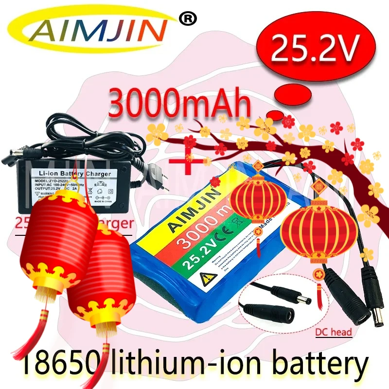 

large capacity rechargeable lithium 24V 3Ah 6s1p 18650 battery pack, suitable for 25.2v battery with bms+charger