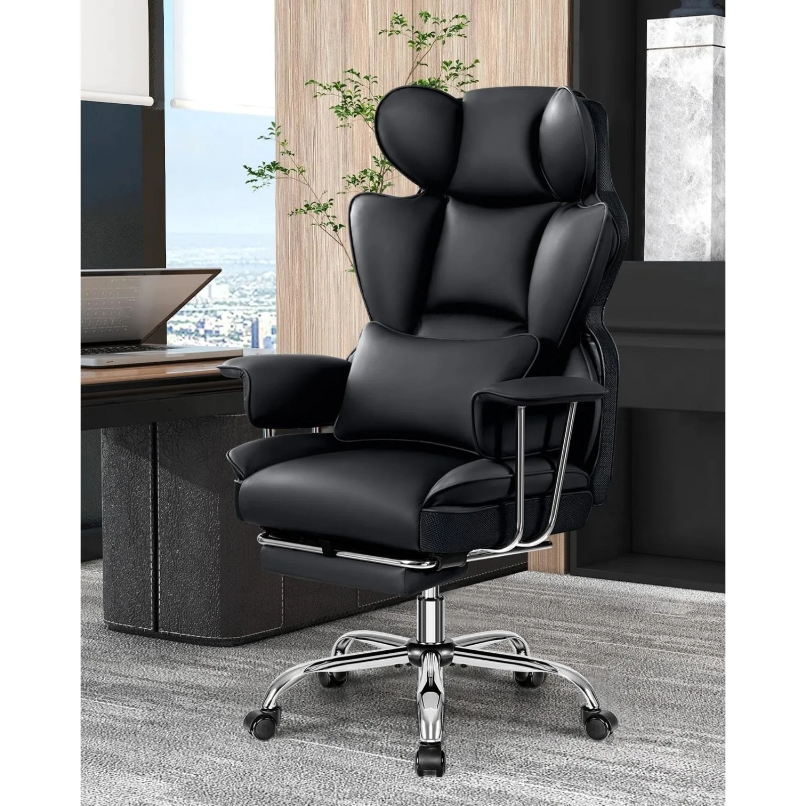 

US Office Desk Chair, Big and Tall Executive Office Chair with Footrest, Leather Computer Chair, Ergonomic Reclining Chair High