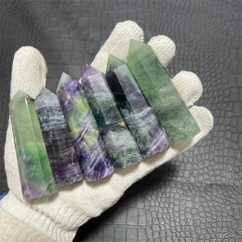 6pcs Nice Natural Colourful transparent smooth fluorite points healing