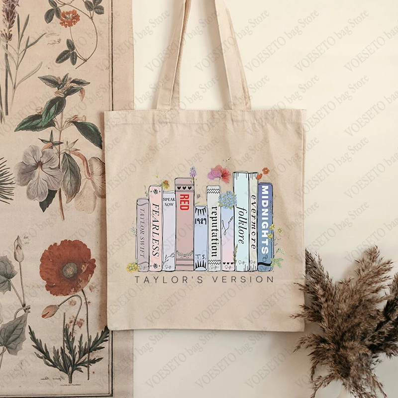 

Swiftie Album Book Floral Pattern Canvas Tote Bag The Eras Tour Merch Best Gift for TS Fans Music Lover Shopping Bag