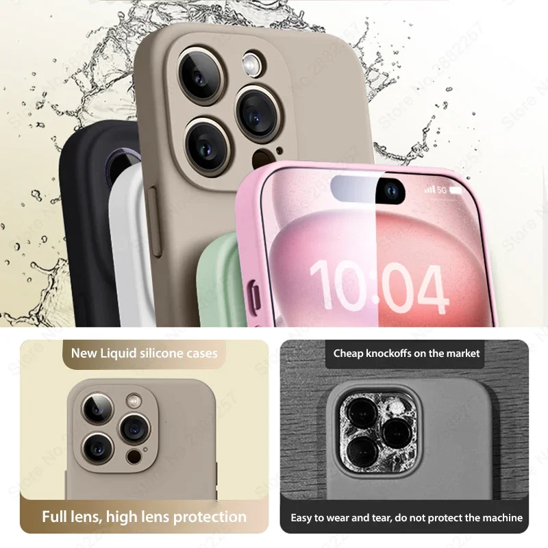 Luxury Liquid Silicone Phone Case For Apple iPhone 16 15 14 13 12 11 Pro Max Soft Case Shockproof Bumper Cover Phone Accessories - náhled 4