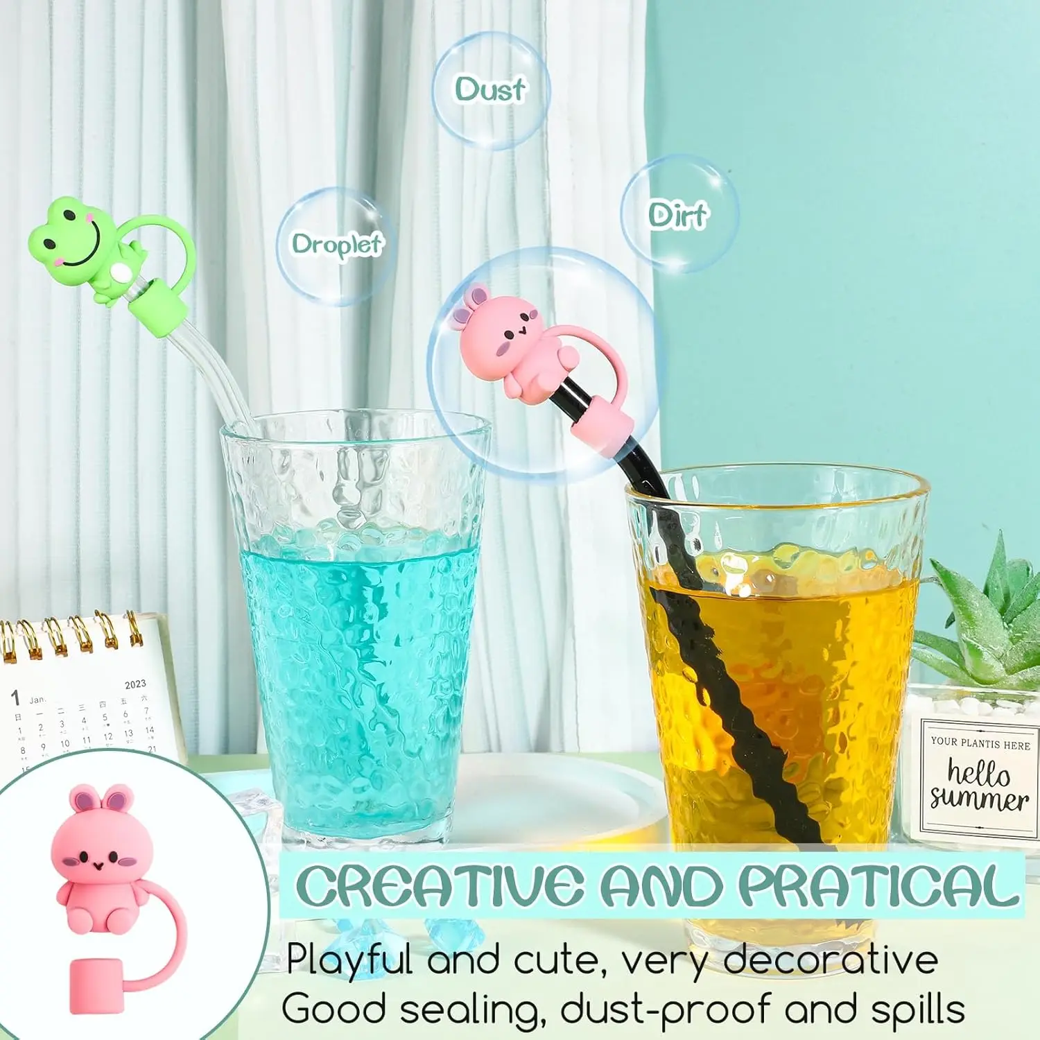 9Pcs Animal Straw Covers Cap Toppers Wielokrotnego użytku Cute Silicone Tips Lids Protectors for Compatible with 30&40 Oz Tumbler