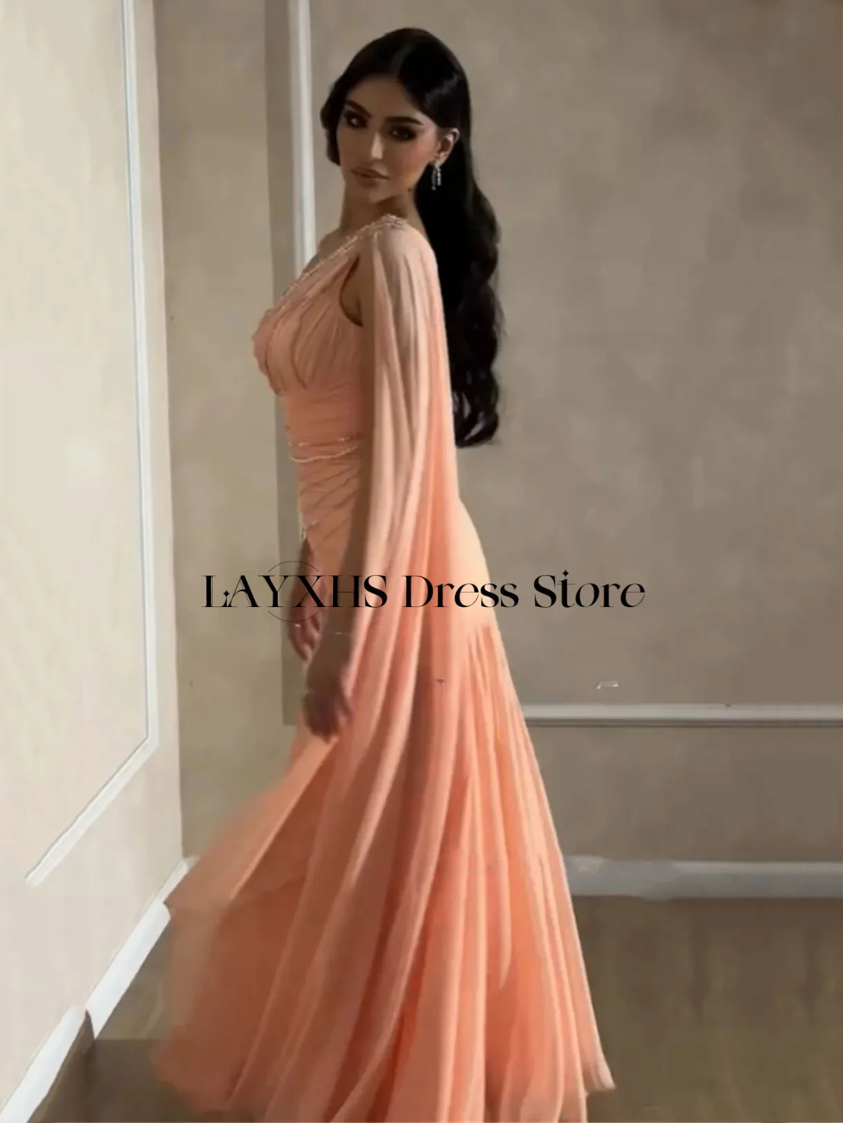 فساتين سهرة فاخرة مطرزة بحورية البحر من LAYXHS بكتف واحد وشال مطوي لحفلات أعياد الميلاد فساتين حفلات مخصصة من Fساتين Sher