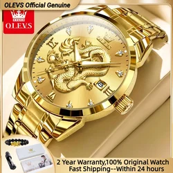 OLEVS Top Luxury Men's Watch High Quality Waterproof Stainless Steel Diamond Dragon Watch Brand Business Men's Quartz Watch