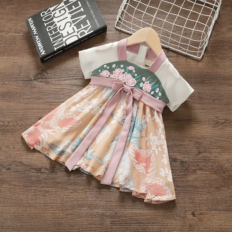 

Baby Girl Summer Hanfu Dress New Style Retro Chinese Thin Short-Sleeved Children's Clothing 80-120cm