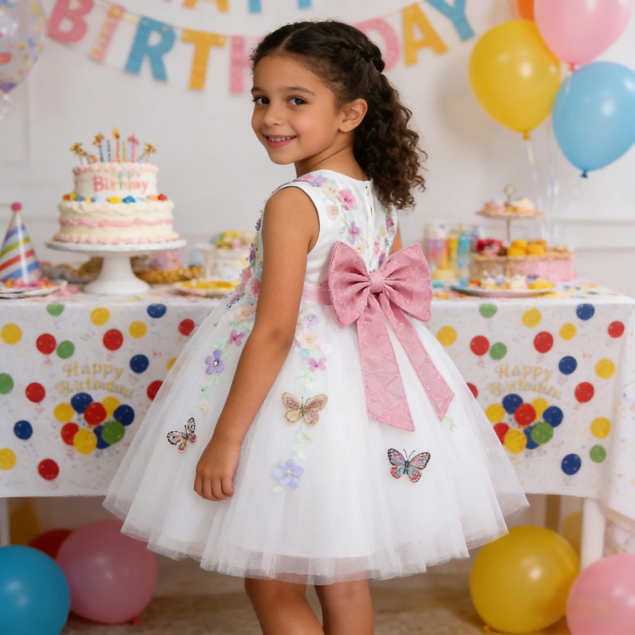 Girls Flower Girl Dress with Wings Tutu Princess Gown Costume Children Pearl Pageant Formal Dresses Christmas Birthday Party