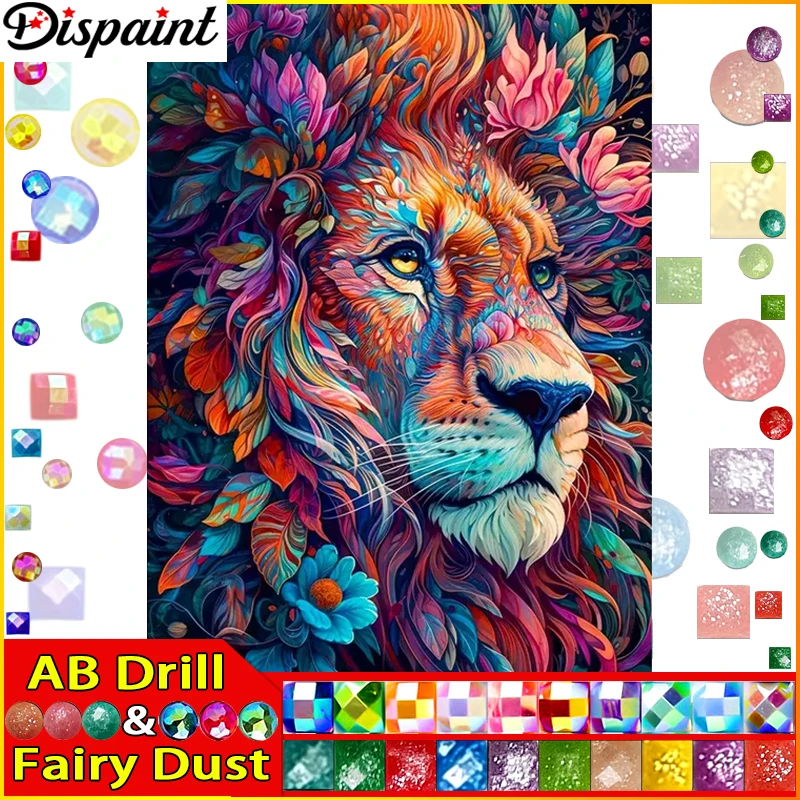 Dispaint Fairy Dust AB 5D Diamond "Colorful Lion" Diamond Embroidery Full Round/ Square Diy Diamond Painting Cross Stitch Home