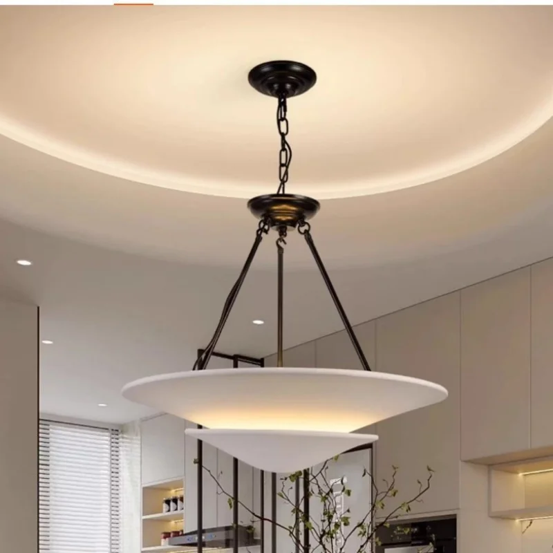 Mollino Chandelier French plaster flying saucer Pendant lamp for Restaurant Villa Bedroom country Brass Gypsum lighting Home Art view 5