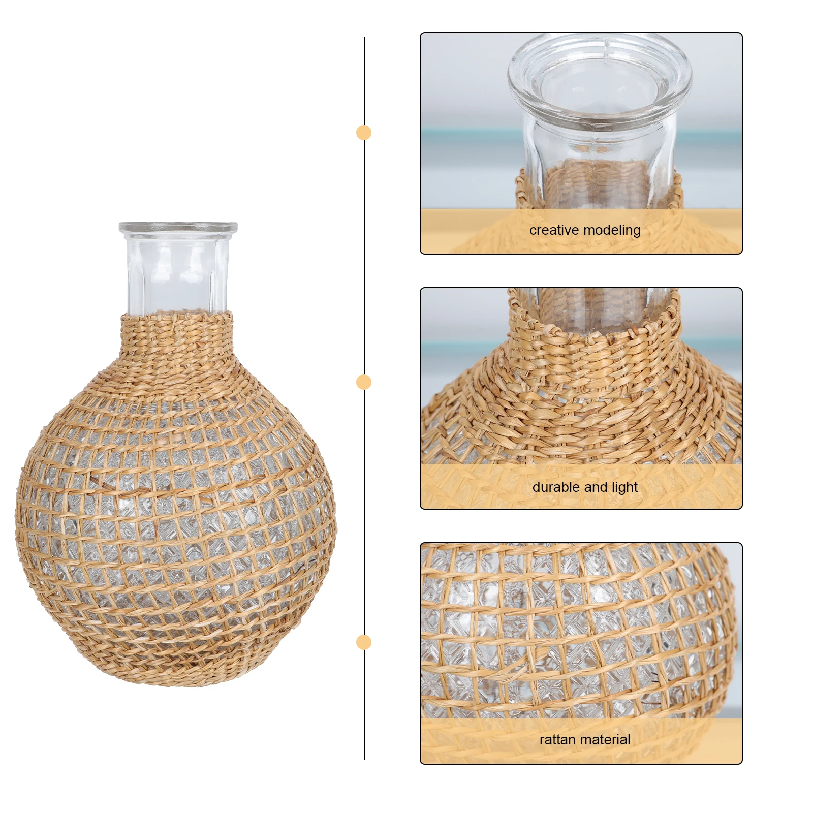 

1pc Creative Rattan Glass Flower Vase Decorative Bottle Hydroponic Table Home Office Planter Premium Gift Family Friends