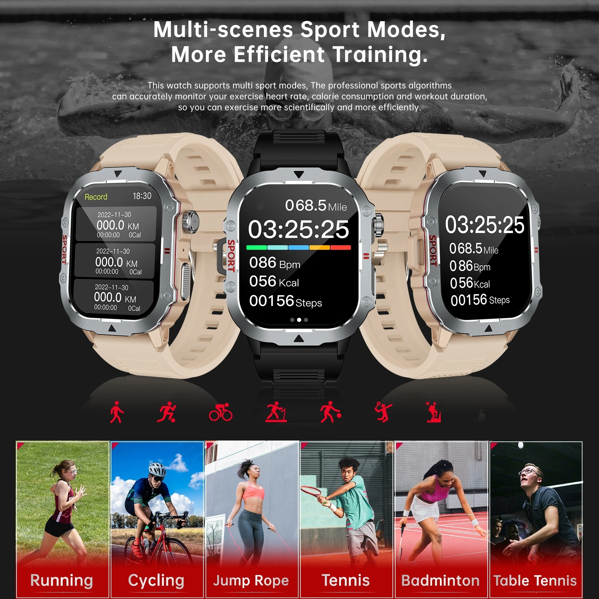 Relógio inteligente militar para homens, chamada bluetooth, tela hd de 2.19 polegadas, novo smartwatch, monitor de frequência cardíaca, esportes ao ar livre para telefone android