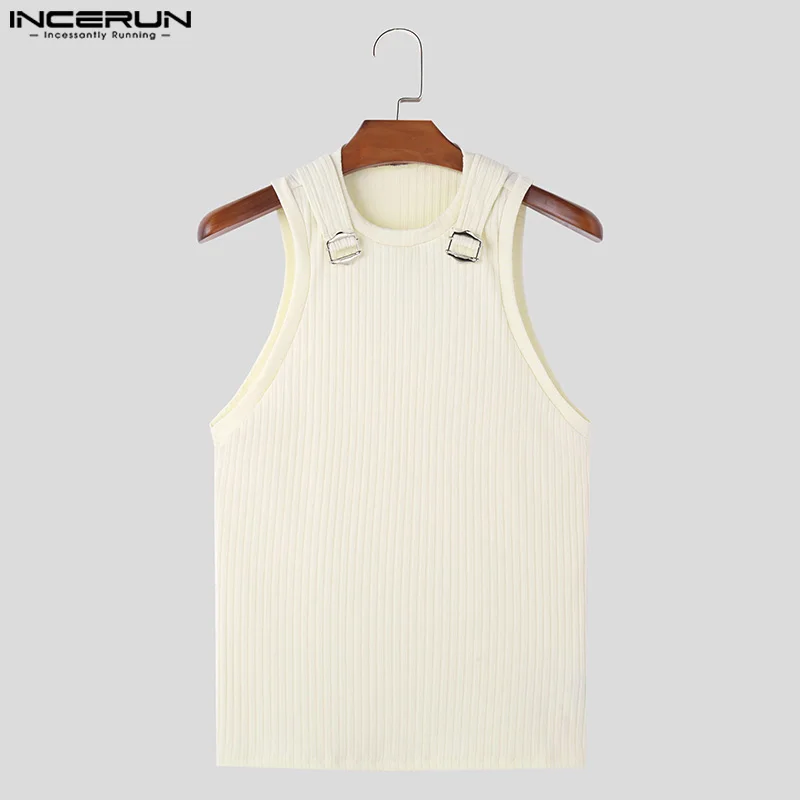 INCERUN Men Tank Tops Solid Color O-neck Sleeveless Knitted Casual Vests Men Streetwear Summer Fitness 2024 Fashion Men Clothing