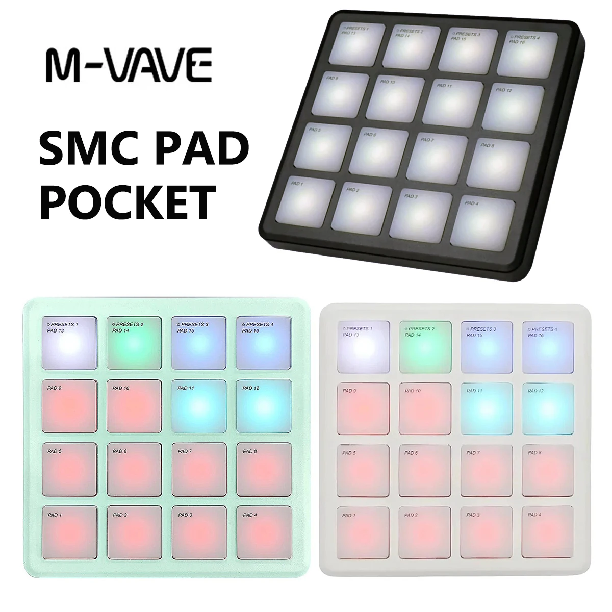 

Беспроводной Bluetooth MIDI-контроллер M-VAVE SMC-PAD POCKET для ударных инструментов | 16 ударных пластин | Сенсорные накладки для чувствительного к движению управления | для создания музыки