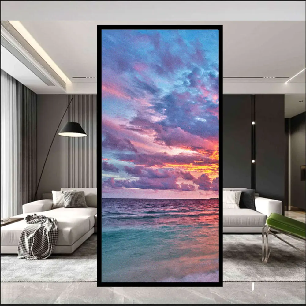 Frosted Glass Window Privacy Film Sea Sunset Pattern Non-Glue Static Clings Glass Door Sticker Anti-UV Glass Window Film