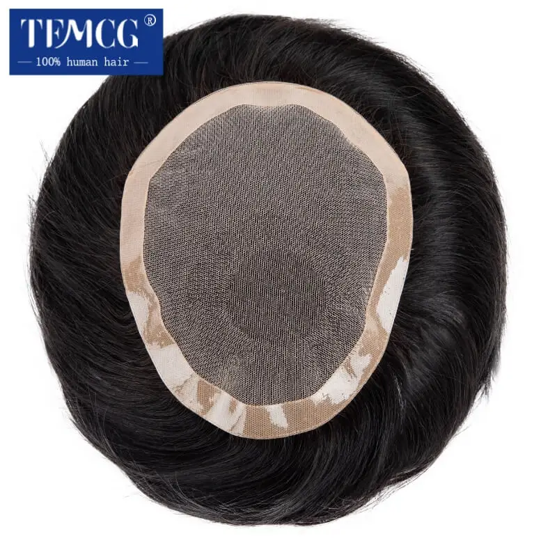 Men Toupee Swiss Lace and Pu Male Hair Prothesis Breathable Men's Wig 100% Human Hair Durable Toupee Men Systems Unit Men's Wig