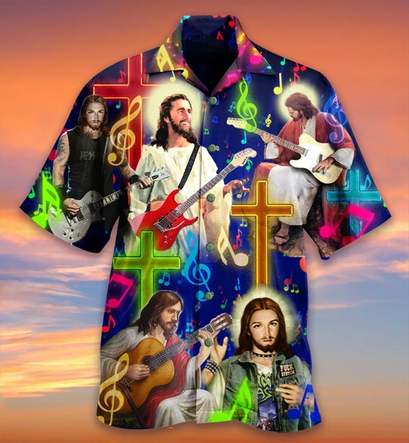 Newest Men\'s Shirts 3D Jesus Print Clothes Fashion Button Short Sleeve Lapel Streetwear Shirt For Men Hawaiian Blouse Tshirt