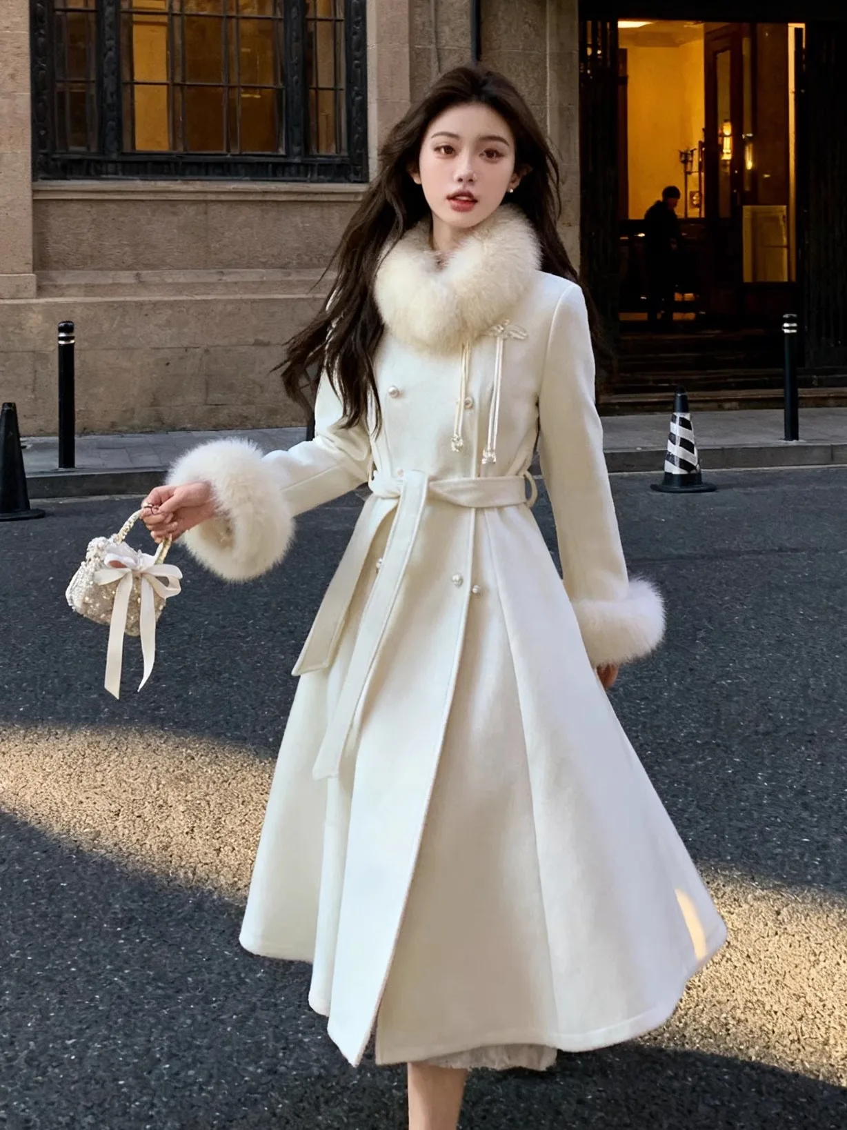 

Длинное шерстяное пальто Ele, женское пальто с поясом и поясом, однотонный дизайн, длинное тюре, женственное длинное платье на пуговицах с застежкой на талии, Thiened W...