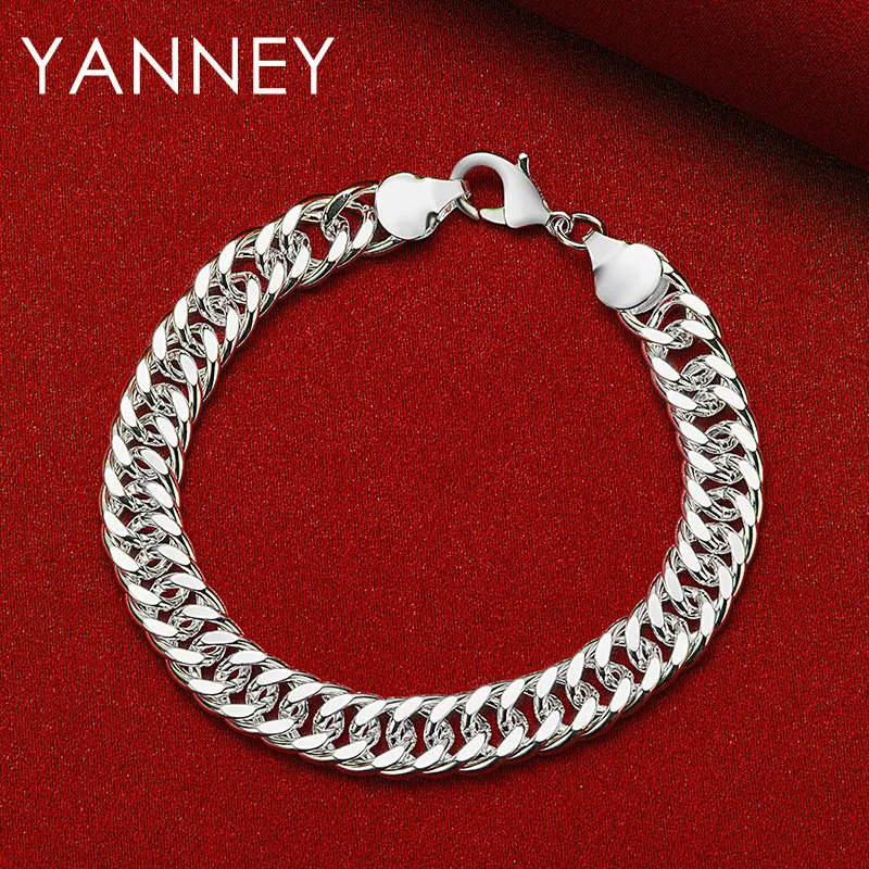 

New 925 Sterling Silver 8 Inches 10MM Men Side Chain Hip Hop Bracelet For Women Fashion Wedding Party Jewelry Accessories