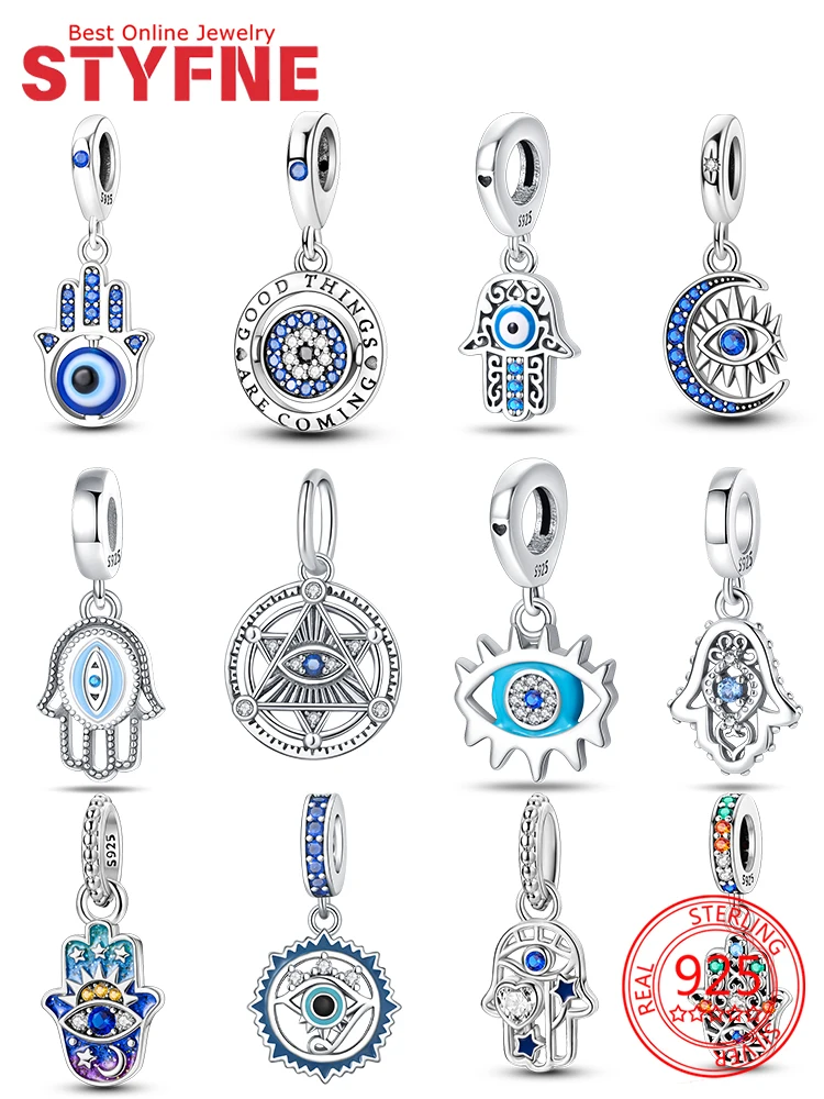 

Original Charms 925 Silver Religious Element Blue Zircon Devil's Eye Palm Beads Pendant Fit DIY Bracelet Women Jewelry Gift