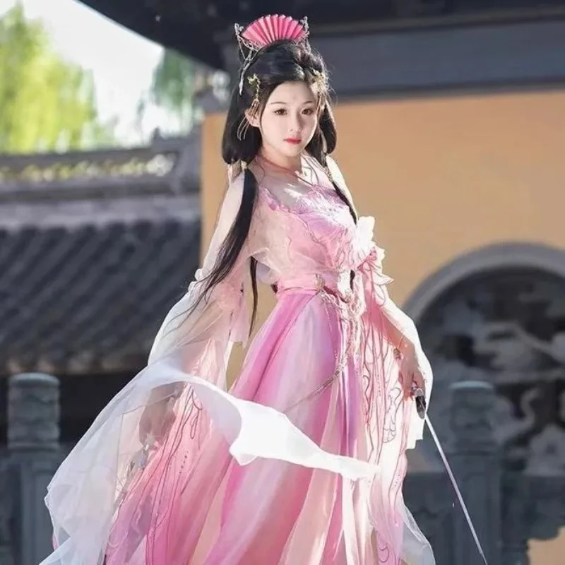 Olivegirl High-end Hanfu Pink Dress Embroidered Flowers Flowing Waist-Length Dresses Modified Fairy Tale Hanfu Women Cosplay