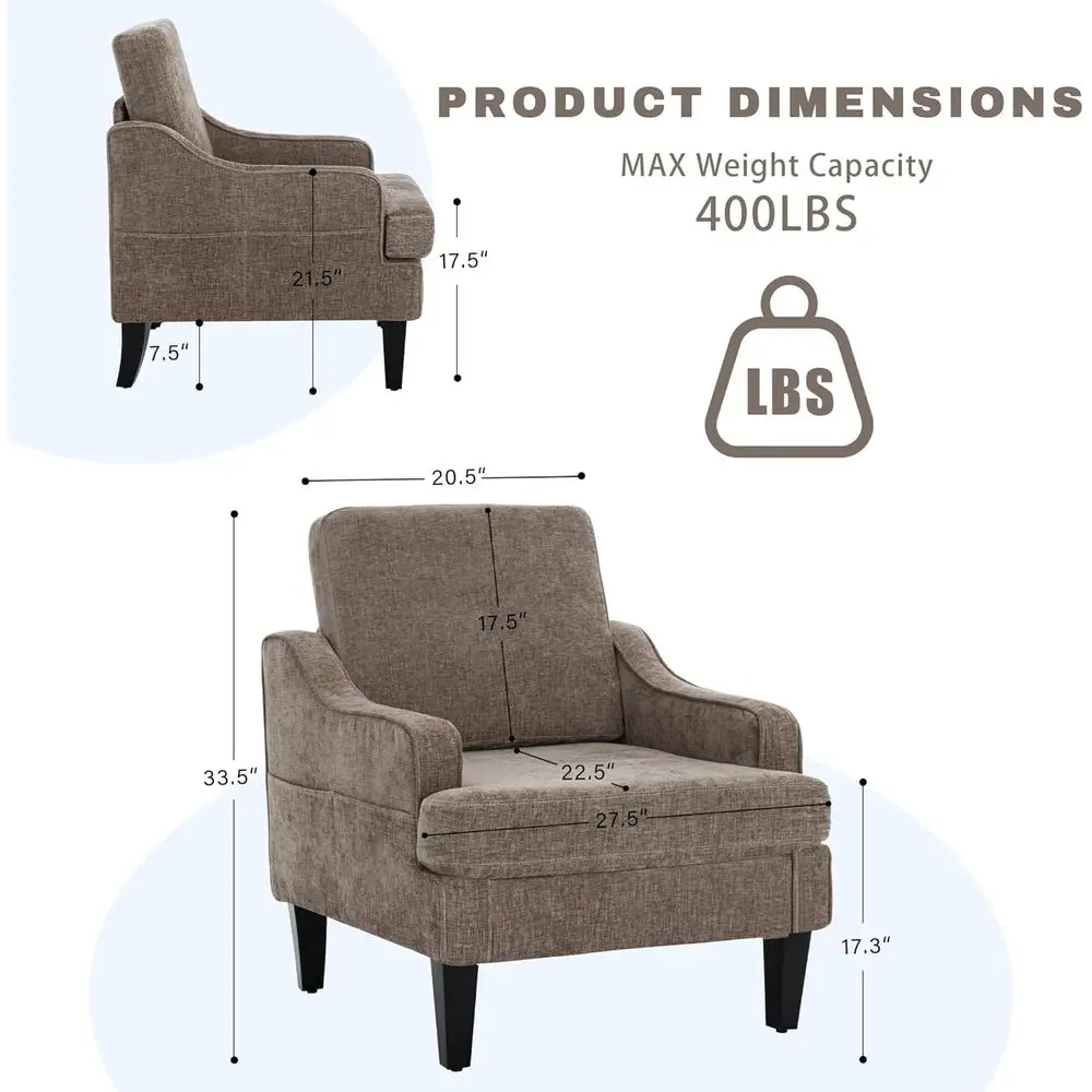 Accent Chair or Living Room,-Century Arm Chair Chenille abric Living Room Chairs,Upholstered Reading Chair or Bedroom,Single Soa
