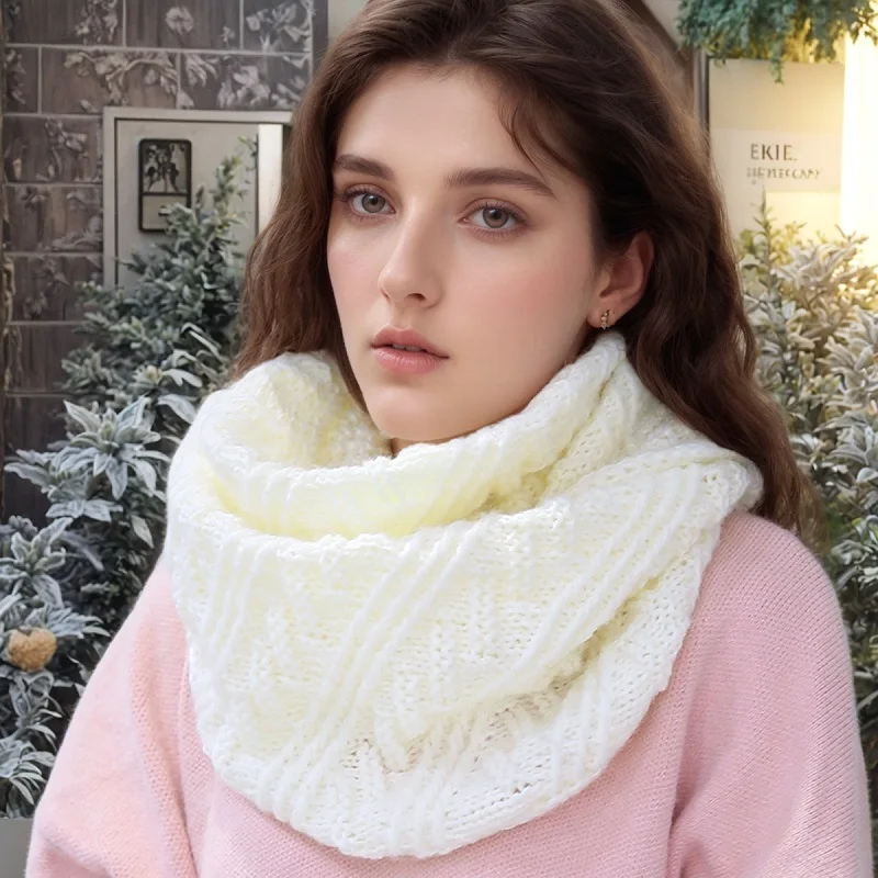 Hot Sale Knitted Ring Scarf Wrap Women Solid Color Neckscarf 2024 Winter Scarf Keep Warm Neck Cover Thick Scarves Muffler Shawl