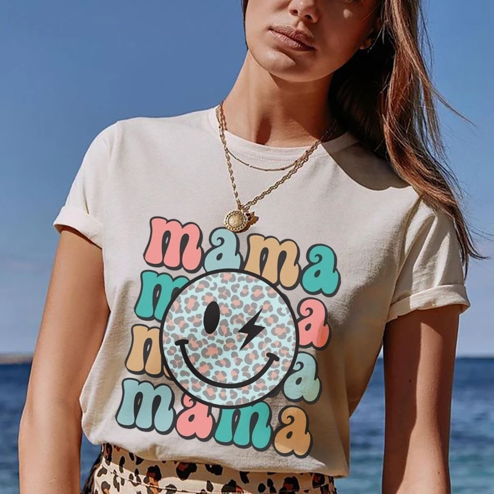 Leopard Mama Shirt Retro Smiley Face Mama Shirt New Mom Gift for Mom Mother's Day Gift New Mom Shirt Trendy Shirt Women Shirt