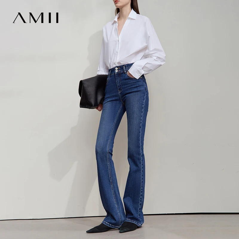 

AMII Jeans Pants Women 2025 Autumn New Retro Classic Woman Denim Pants Cotton Casual Versatile Slim Flare Trousers 12543143